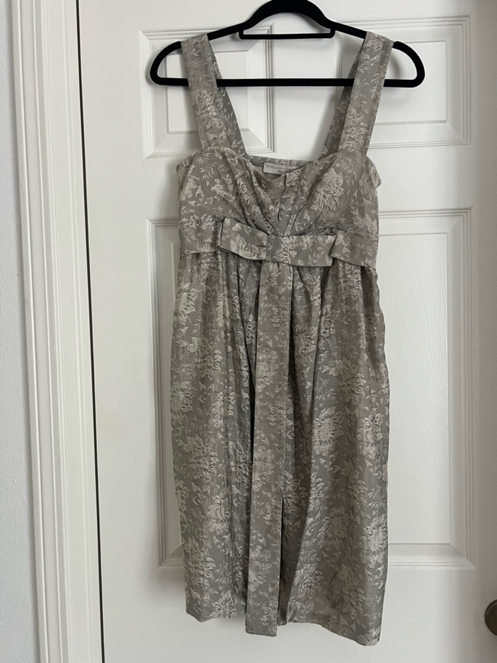 Stella McCartney Silk Silver Brocade Dress with Subtle Bow Sz 40 US 6